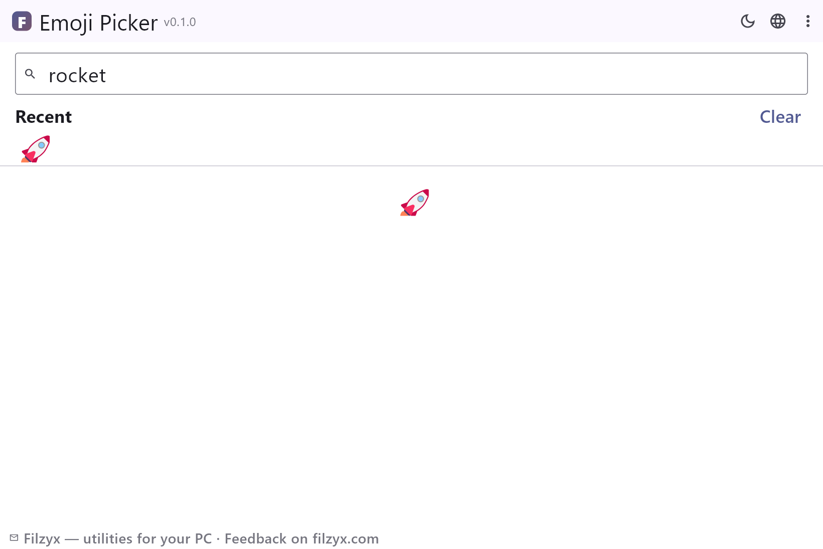 Emoji Picker with the full library open: search box, recent strip and grouped emoji sections — light theme