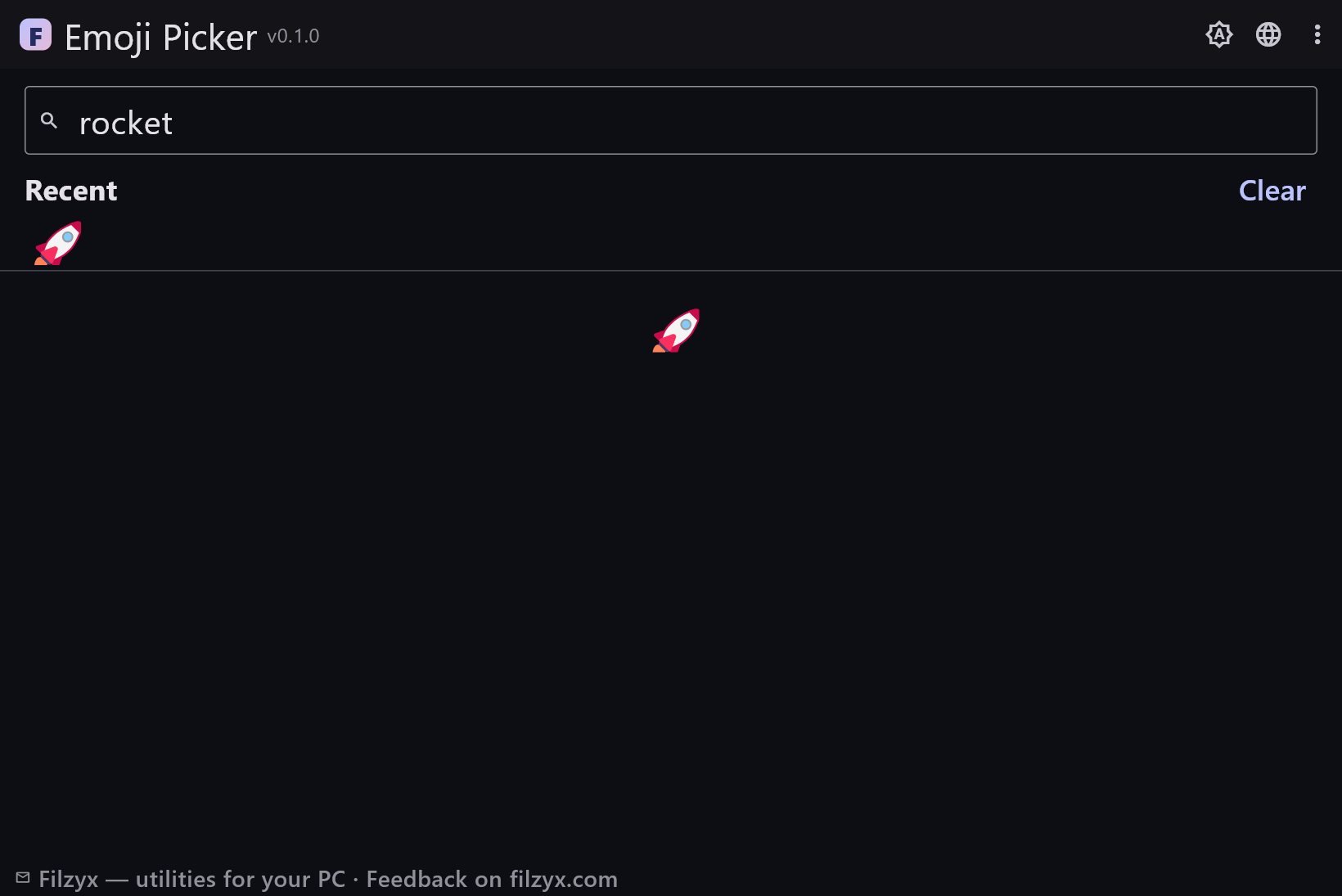 The same emoji library in the dark theme with flags and symbols groups