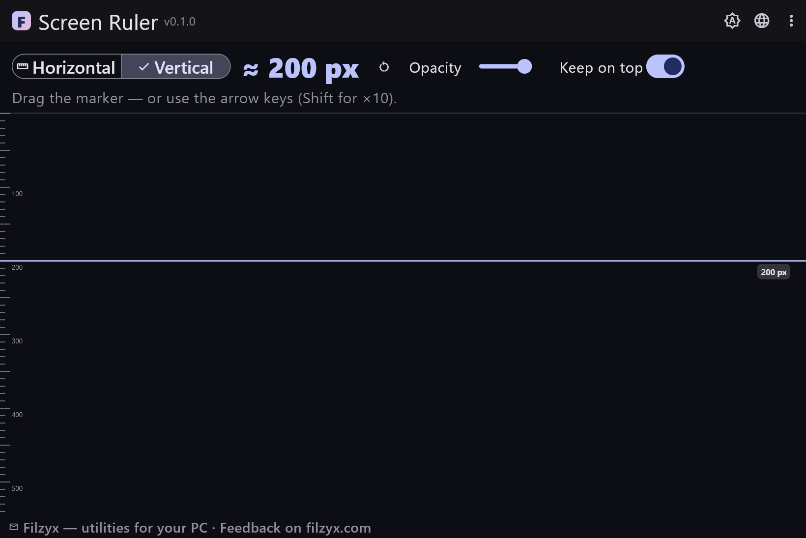 The vertical ruler measuring 200 px in the dark theme